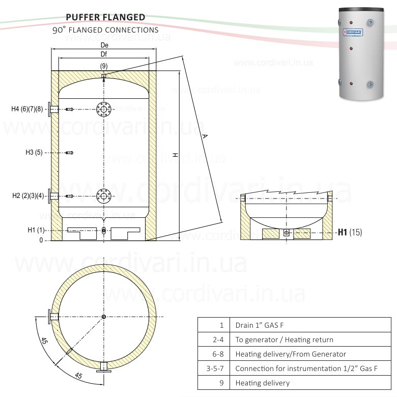 PUFFER FLANGED 90° розміри|replace:'